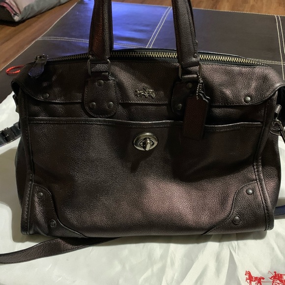Coach Rhyder bronze Metallic Leather satchel purse - Picture 7 of 8